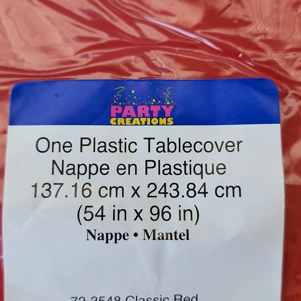 LOT OF 6 54 X 96 INCH PLASTIC TABLECLOTHS,  AMERICAN FLAG AND RED DESIGNS